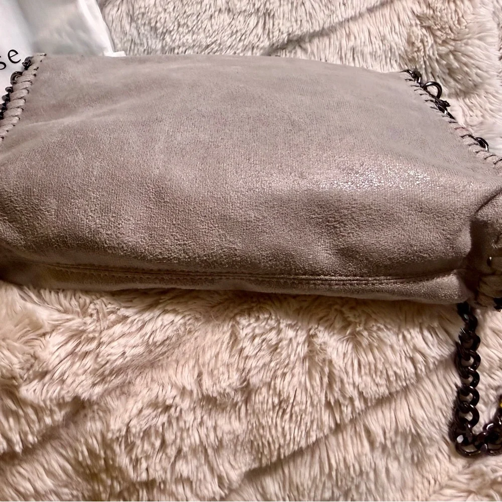 Mersi Metallic Silver Vegan Leather Foldover Chain Crossbody Clutch NWT